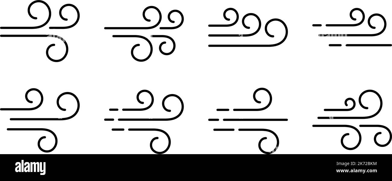 Icône de ligne de soufflage. Signe de débit d'air plat. Symbole de temps venteux. Elément de conception de toile climatique. Icône de ligne de boucle. Illustration vectorielle isolée sur blanc Illustration de Vecteur