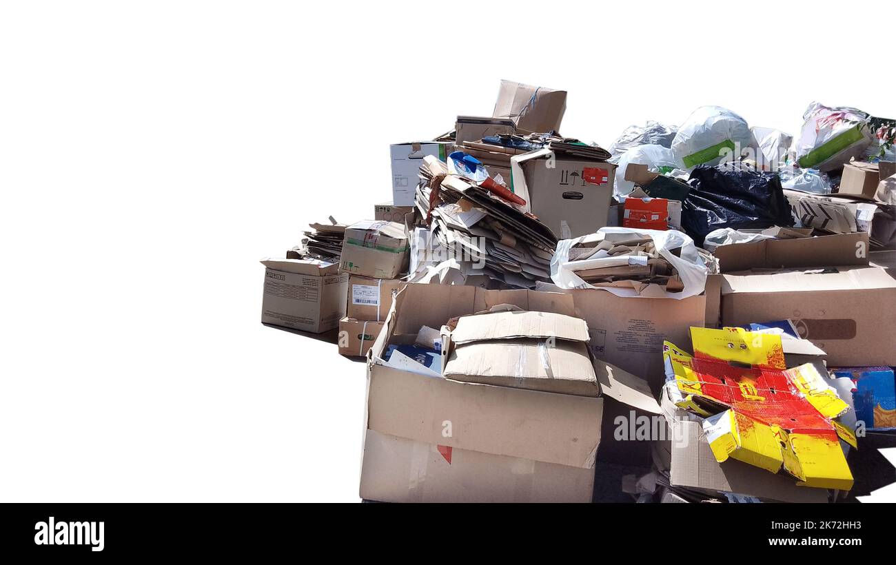 Pile de boîtes et de papier pour le recyclage. Le concept de mode de vie durable et de tri des ordures. Aucun gaspillage. Déchets isolés Banque D'Images