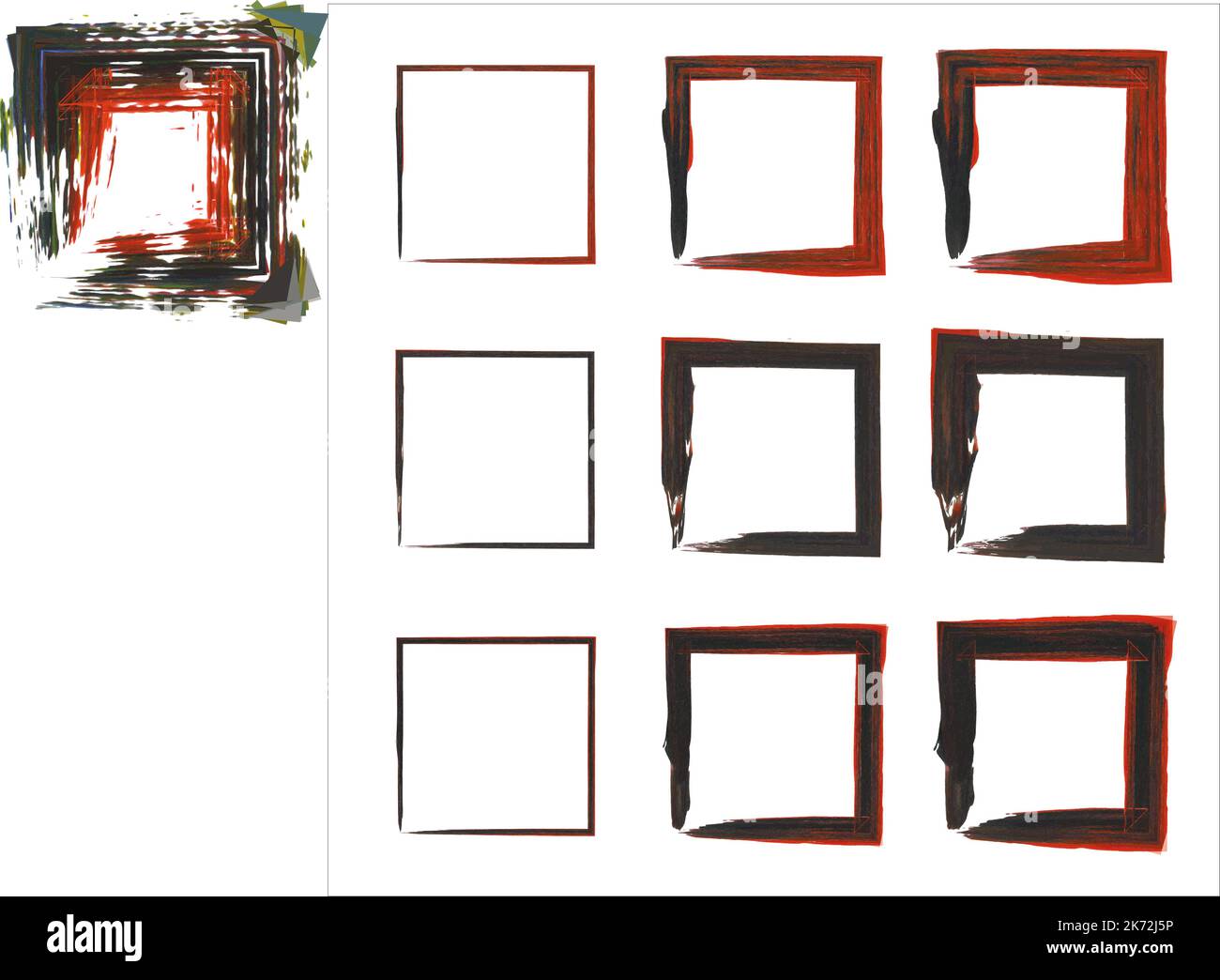 Jeu de carrés de grunge. bordures carrées noires. Ensemble de formes carrées de style grunge. Illustration de Vecteur
