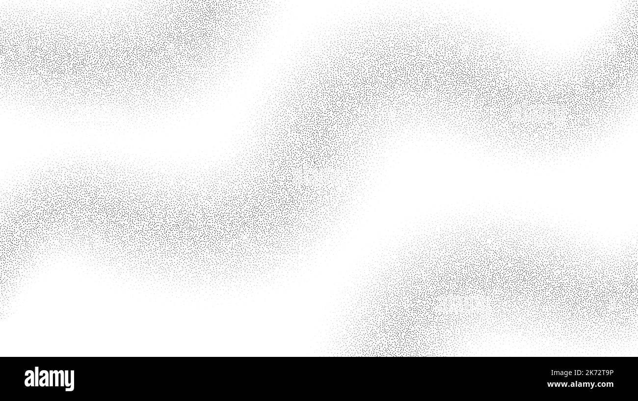 Arrière-plan des vagues de grain. Lignes courbes à crépi noires. Papier peint abstrait de formes en pointillés de bruit ondulé. Motif de dégradé de Dotwork. Vecteur stochastique Illustration de Vecteur