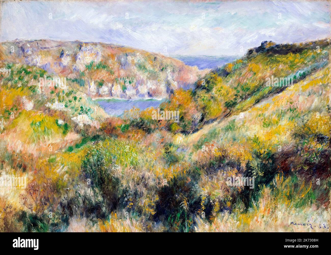 Pierre Auguste Renoir, collines autour de la baie du Moulin Huet, Guernesey, peinture de paysage à l'huile sur toile, 1883 Banque D'Images