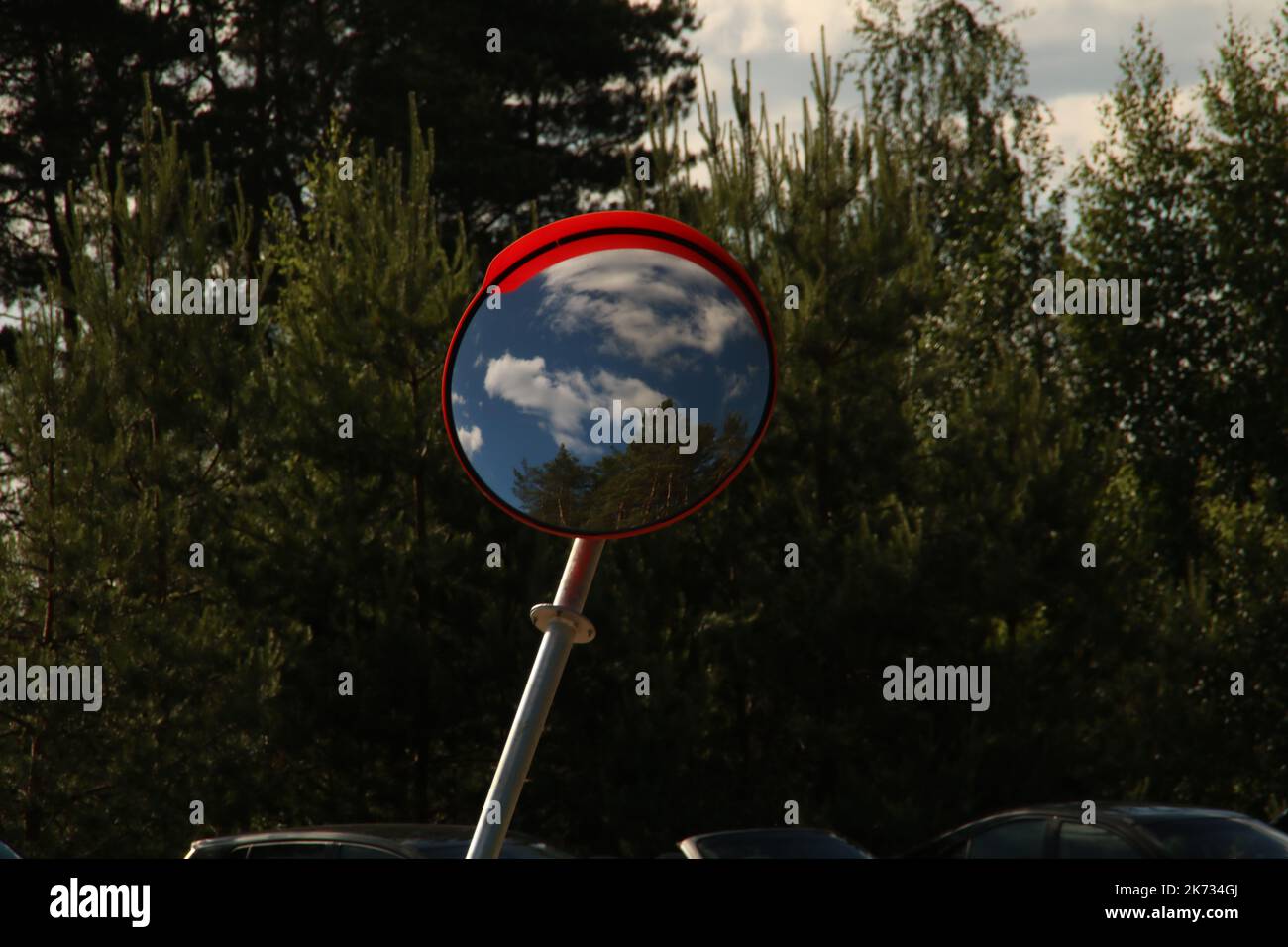 photo du ciel reflété dans le miroir dans les bois dans le parking pendant la journée Banque D'Images