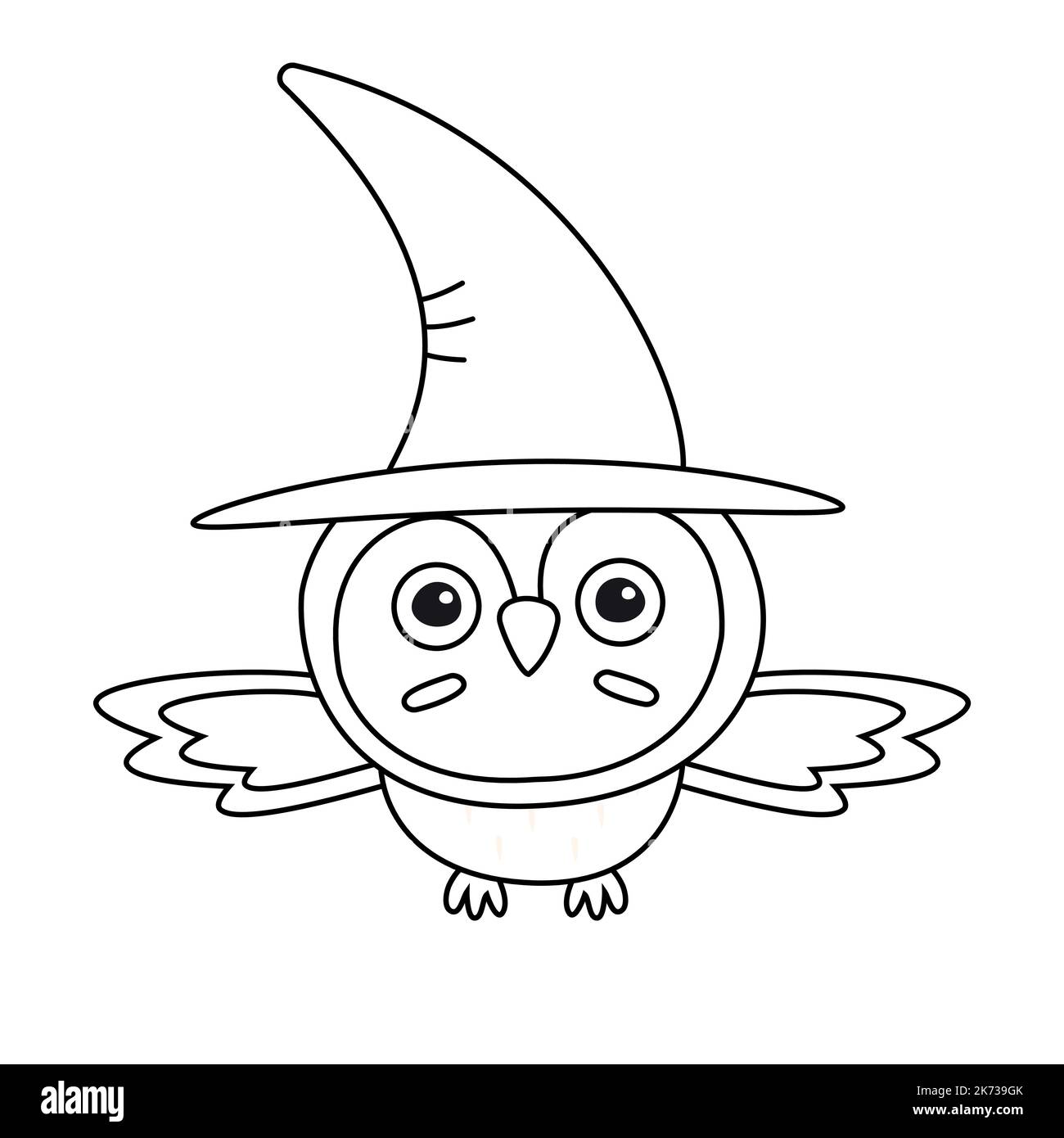 Hibou d'Halloween plat vectoriel dans chapeau de sorcière Illustration de Vecteur
