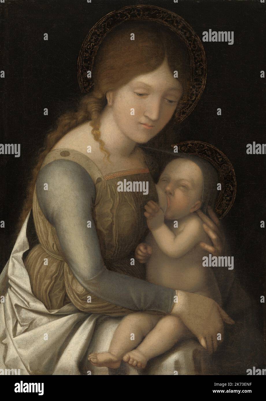 Atelier d'Andrea Mantegna - Madonna et enfant, vers 1505/1510 - huile sur toile Banque D'Images