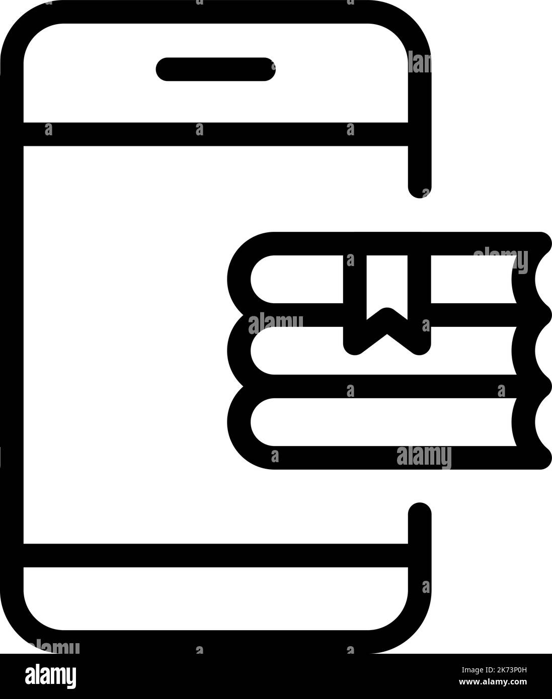 Vector Line Books et icône mobile isolée sur fond blanc. Symbole de contour pour la conception de site Web, l'application mobile, l'interface utilisateur. Pictogramme de livre. téléphone Illustration de Vecteur