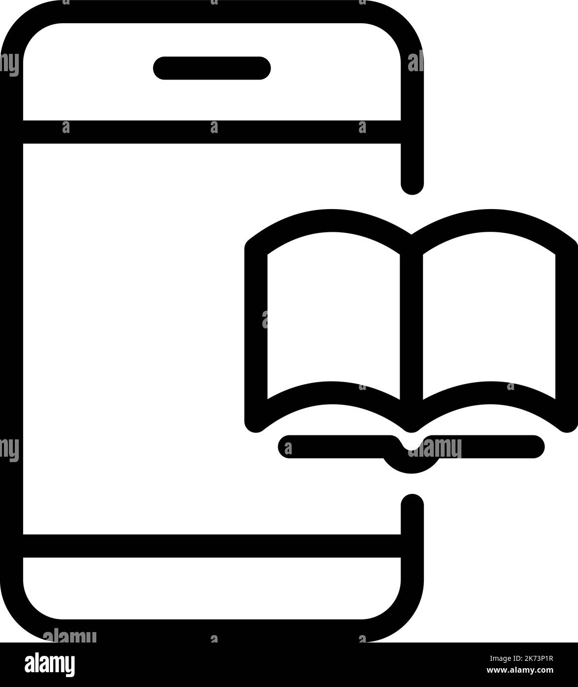 Vector Line Book et icône mobile isolée sur fond blanc. Décrire le symbole du téléphone pour la conception du site Web, l'application mobile, l'interface utilisateur. Pictogramme de livre Illustration de Vecteur