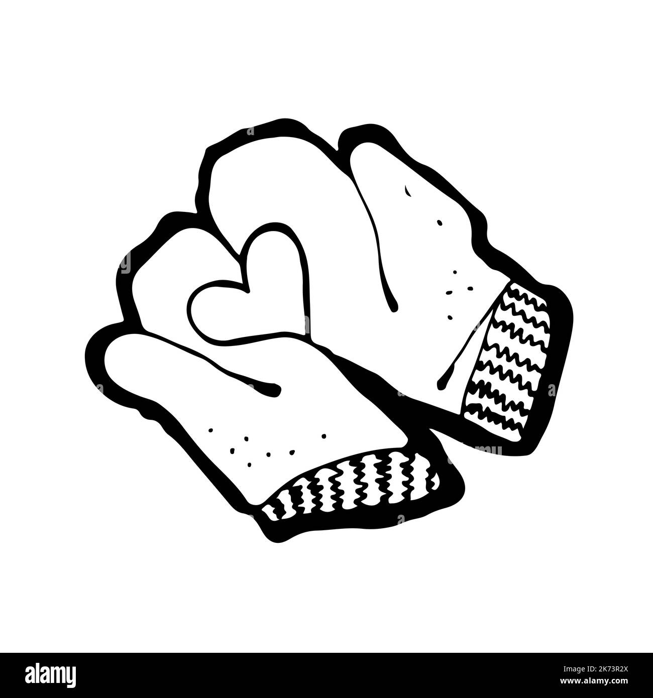 Moufles avec illustration vectorielle en forme de cœur, dessin animé dessiné à la main et isolé sur un fond blanc Illustration de Vecteur