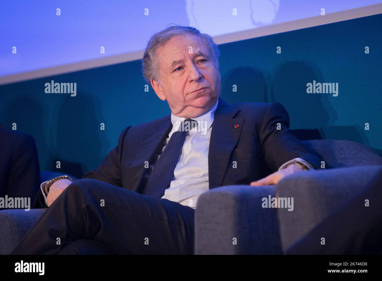 Jean Todt, Président de la FIA (Fédération internationale de l'automobile), donne une conférence de presse pour lancer une campagne de sécurité routière, au siège de la FIA à Paris, sur 10 mars 2017. Banque D'Images