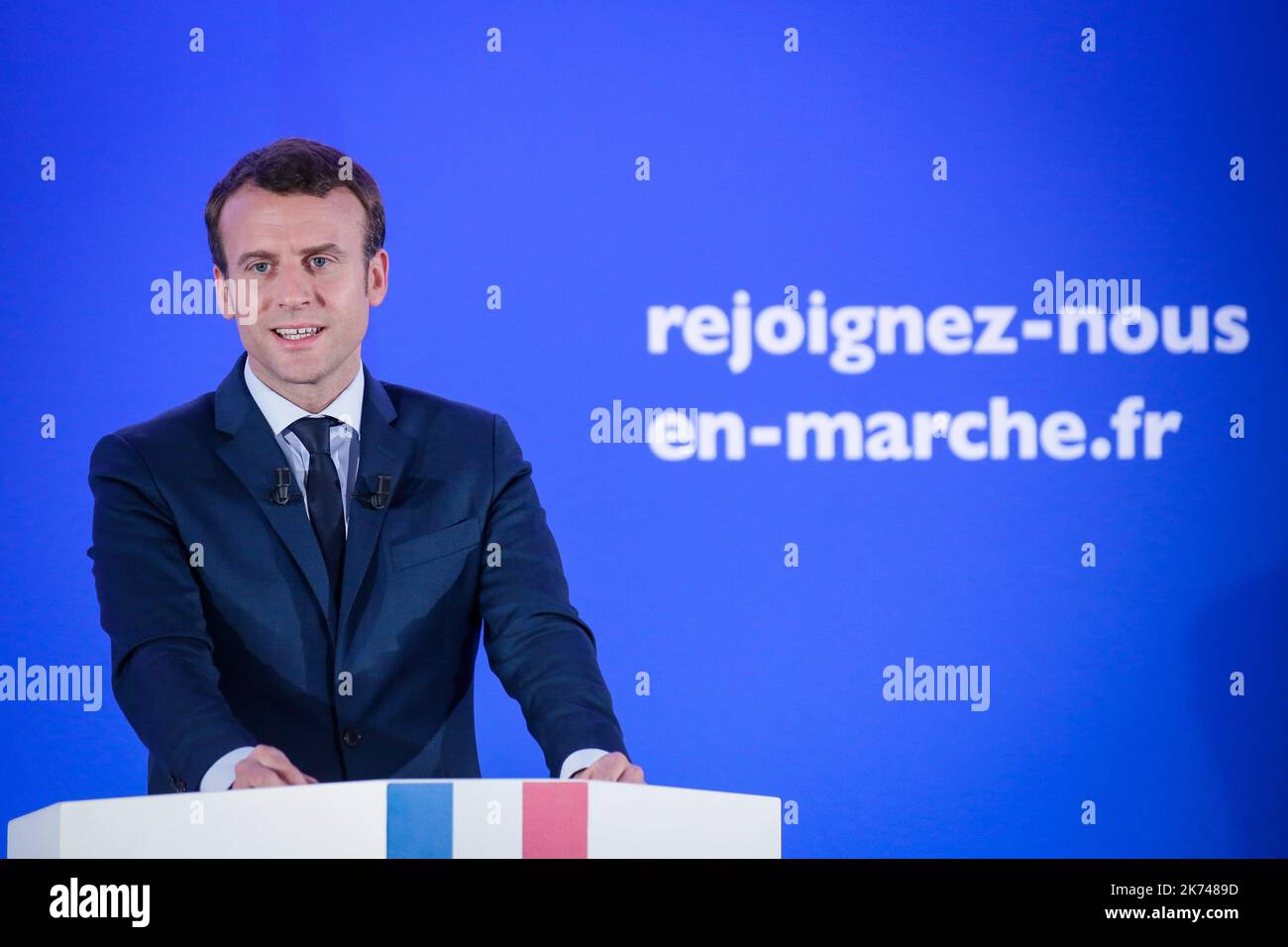 CONFÉRENCE DE PRESSE D'EMMANUEL MACRON, CANDIDAT DU MARCHÉ À L'ÉLECTION