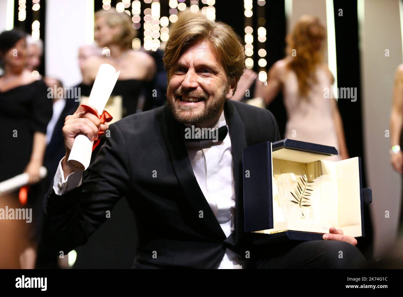 Cénémonie de cloture du 70E Festival du film de Cannes, le dimande 28 mai 2017 au Palais des festivals de Cannes. La place de Ruben Ostlund, palme d'Or. Festival annuel du film de Cannes 70th à Cannes, France, mai 2017. Le festival du film se déroulera du 17 au 28 mai. Banque D'Images