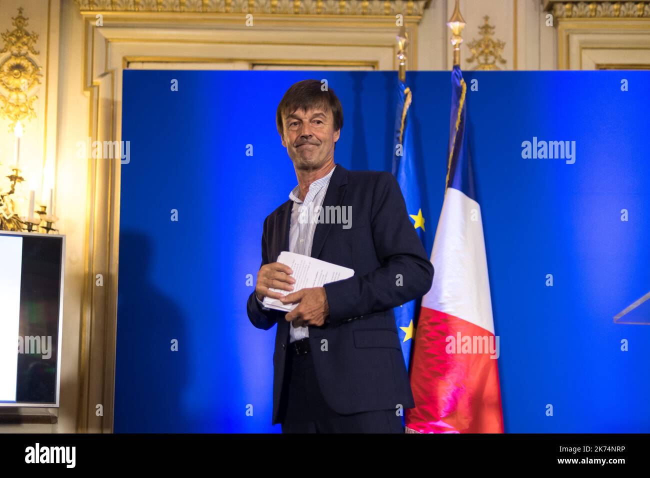 Nicolas Hulot, ministre de la transition écologique, présente le Plan climatique du gouvernement. Banque D'Images