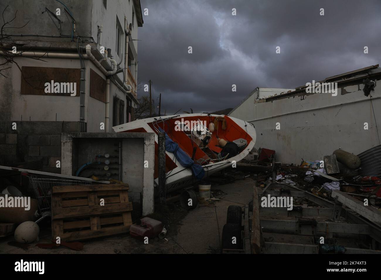 SAINT MARTIN 10/09/2017 ouragan irma à Saint-Martin destructions dans le quartier de Sandy Ground sur l'île de Saint-Martin après le passage de l'ouragan Irma le 10 septembre 2017 St Martin après l'ouragan Irma, vues des catastrophes le 10th 2017 septembre Banque D'Images