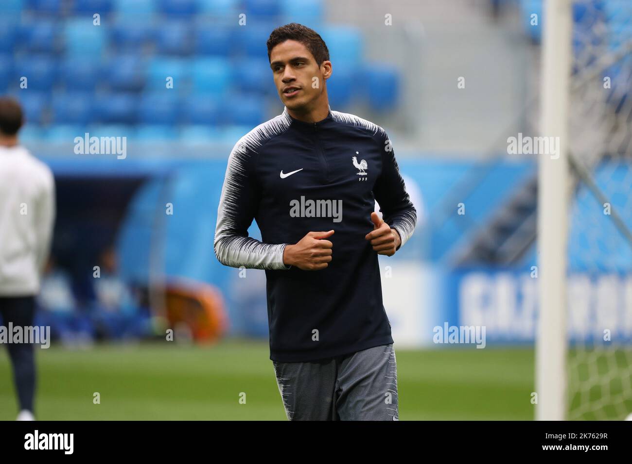 Raphaël Varane Coupe du monde de football russe 2018 : - session de formation de l'équipe nationale de football française les Bleus, à Saint-Pétersbourg, Russie, lundi 09 juillet 2018. Banque D'Images