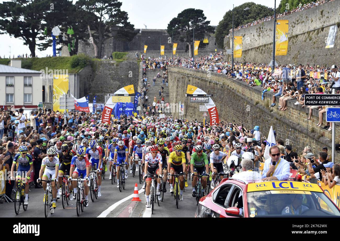 Pendant la phase 6 du Tour de France de Brest à mur-de-Bretagne Guerlédan sur 12 juillet 2018. Banque D'Images