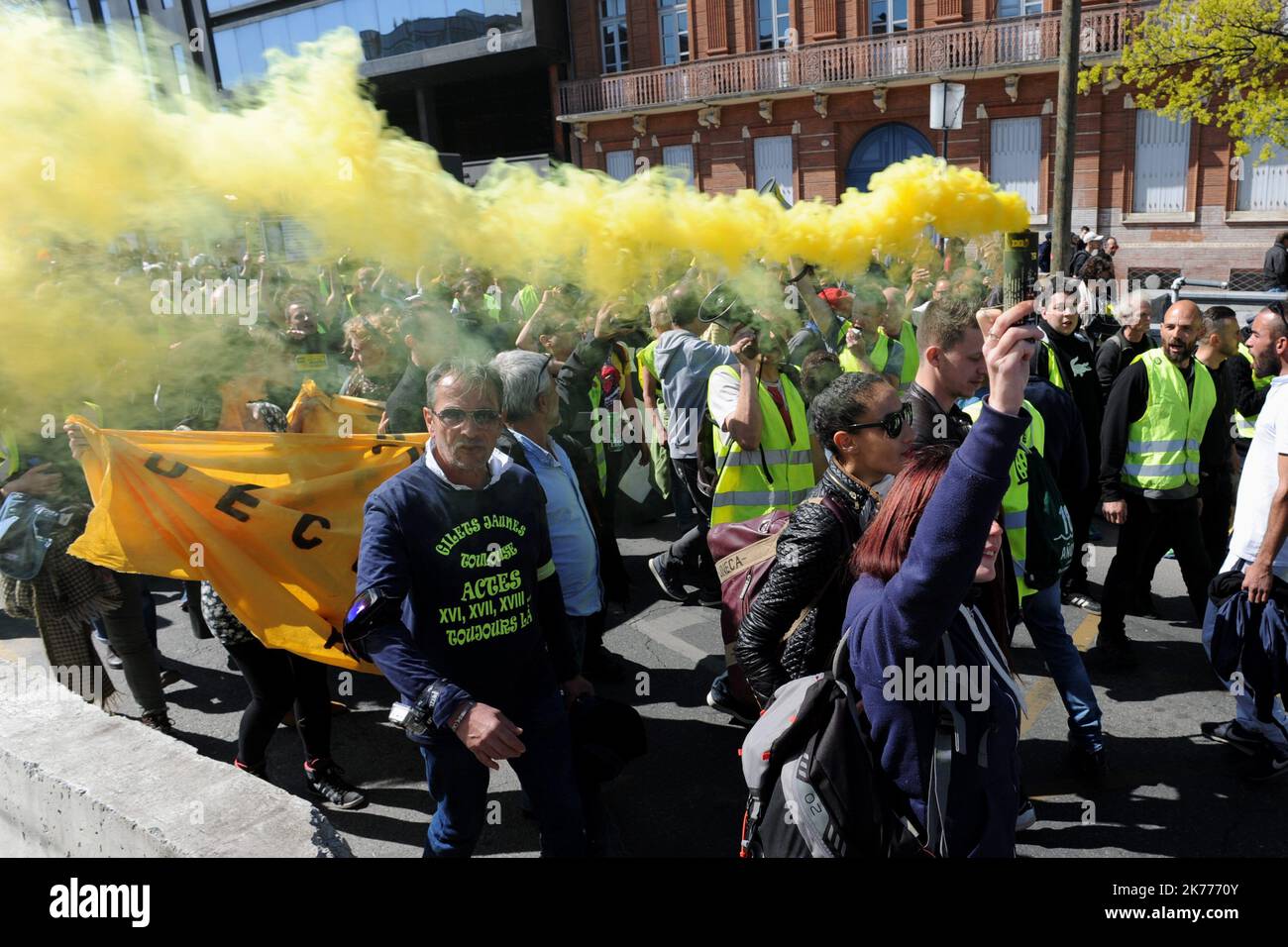 Manifestation dans le cadre d'un samedi consécutif de 20th manifestations organisées par le mouvement des gilets jaunes (gilets jaunes) sur 30 mars 2019. Banque D'Images
