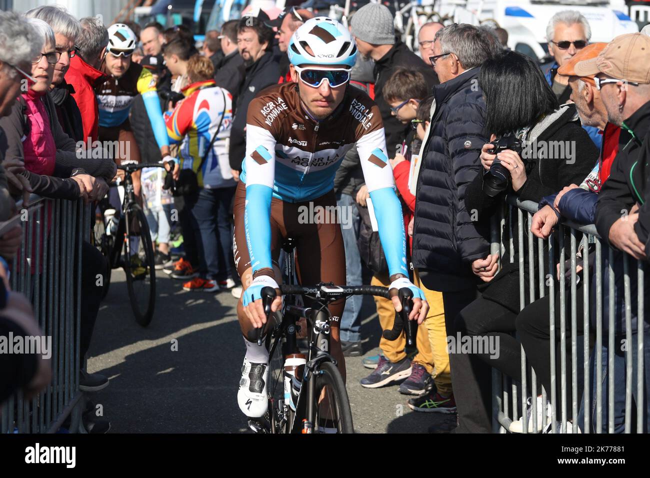 ©Laurent Lairys/MAXPPP - Benoît Cosnefroy de AG2R la mondiale pendant le circuit Sarthe pays de la Loire 2019 course cycliste, 4th étapes, Sillé-le-Guillaume – Sillé-le-Guillaume (Sarthe, 183,3 km) sur 12 avril 2019 à Sillé-le-Guillaume, France - photo Laurent Lairys / MAXPPP *** Légende locale *** Banque D'Images