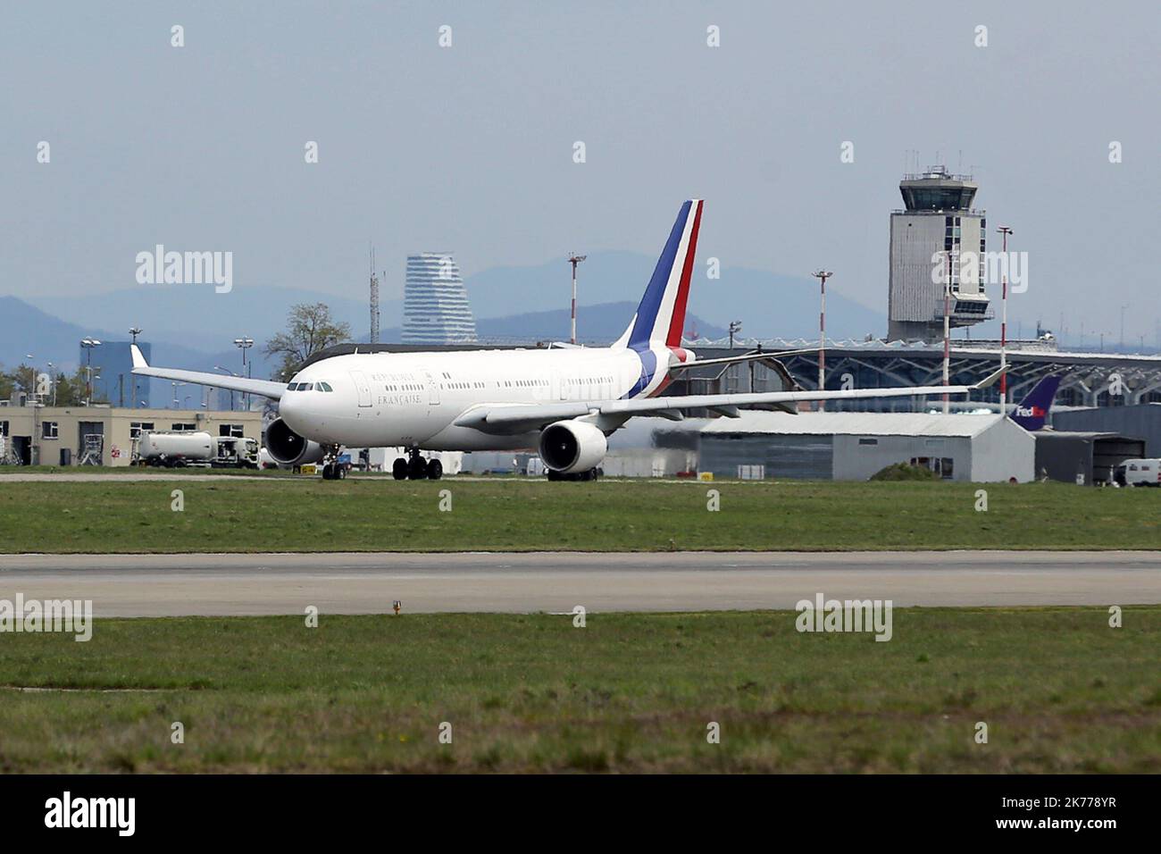 Blotzheim, France, avril 16th 2019 - vol d'essai de l'avion de la présidence française : de Paris à Metz, puis de Bâle Mulhouse et de retour à Villacoublay. Banque D'Images