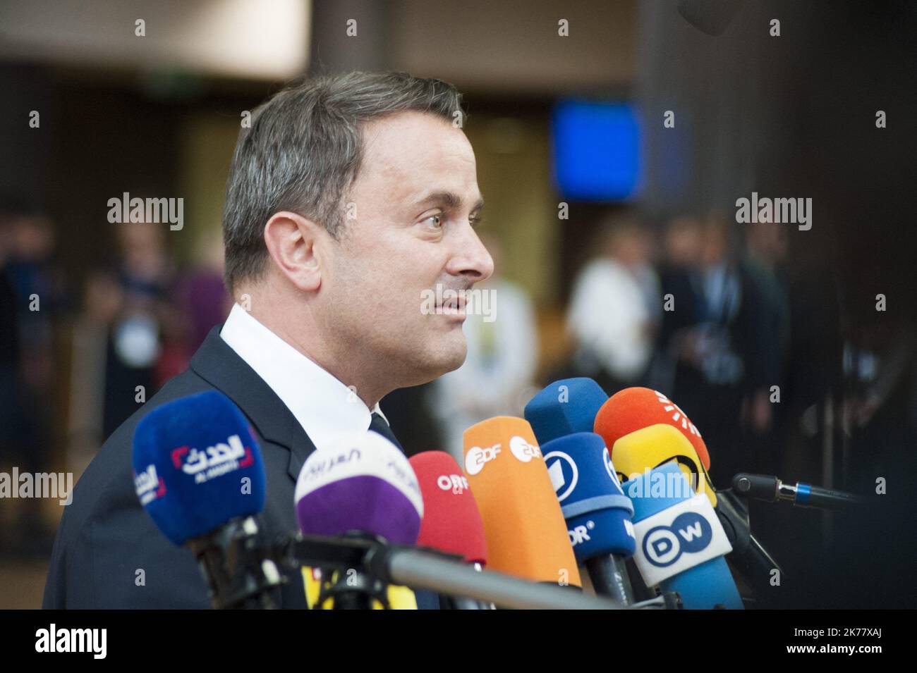 Arrivée du Premier ministre luxembourgeois Xavier Bettel au sommet européen du 20 juin 2019. Banque D'Images