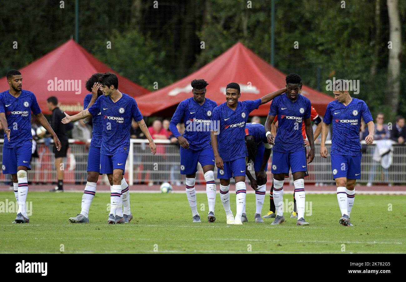 Photo de l'Èquipe de Rennes avant le coup d'État d'envoi Rennes - Chelsea Match amical de football ??? FougËres en Bretagne - 2019/07/17. Match amical du club de football de Chelsea en Bretagne. Banque D'Images