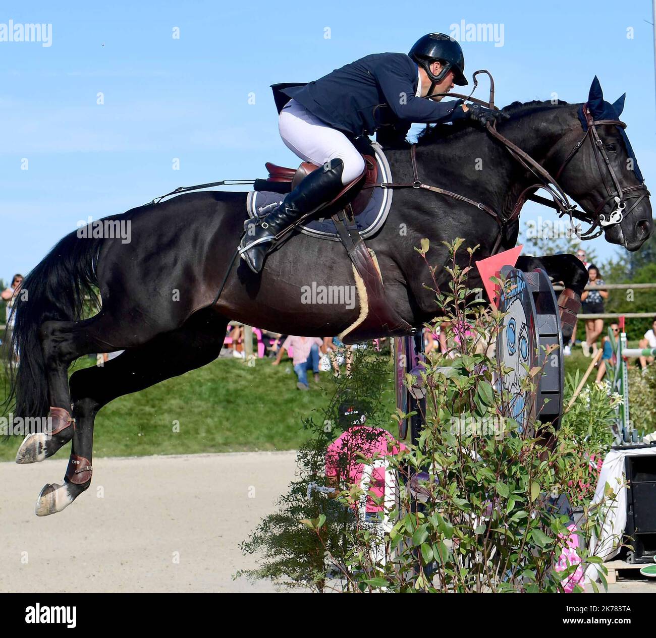 Philippe TRIAS - Rock'N chevaux, Courlans, 4 août 2019. -Saut CSI3 *. Grand Prix Hopicri 1,50m. Brice Brassard vainqueur du grand prix sur Uddy de Vernay. Banque D'Images