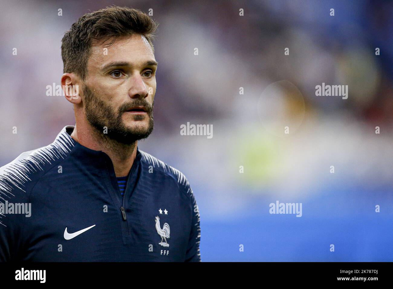 Hugo Lloris, de France, réagit pendant l'échauffement avant le match du Championnat d'Europe de l'UEFA Qualificateur entre la France et l'Andorre au Stade de France à Paris, en France. 10.09.2019 Banque D'Images