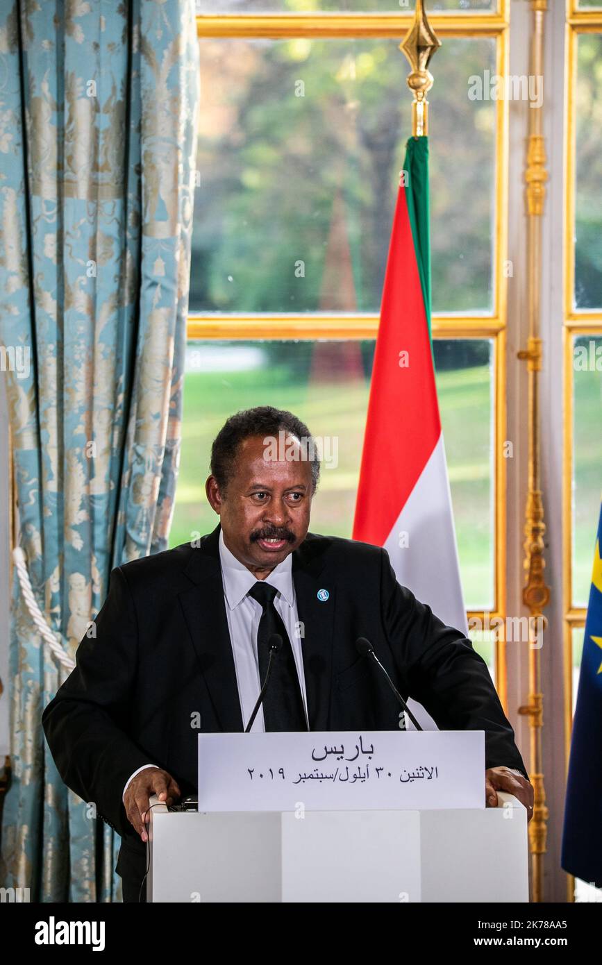 Abdalla Hamdok, premier ministre de transition de la République du Soudan Paris 30/09/2019 POOL/Romain GAILLARD/MAXPPP - Macron accueille le nouveau Premier ministre soudanais Abdalla Hamdok septembre 30 2019 Banque D'Images