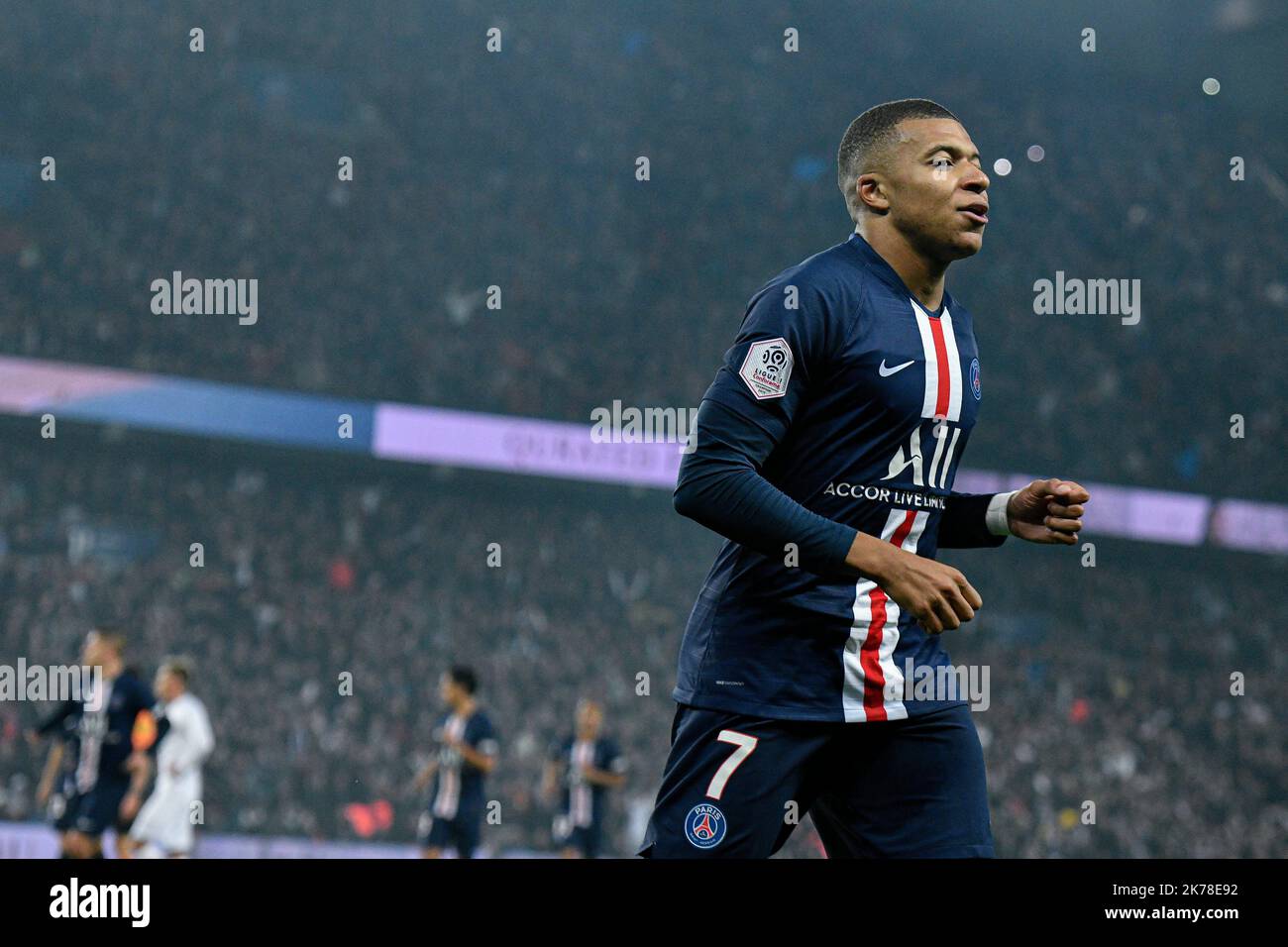 Olympique Marseille Kylian Mbappe pendant le 11th jour de la Ligue 1 Conforama, entre Paris Saint Germain (PSG) et Olympique Marseille (OM), 27 octobre 2019 Banque D'Images