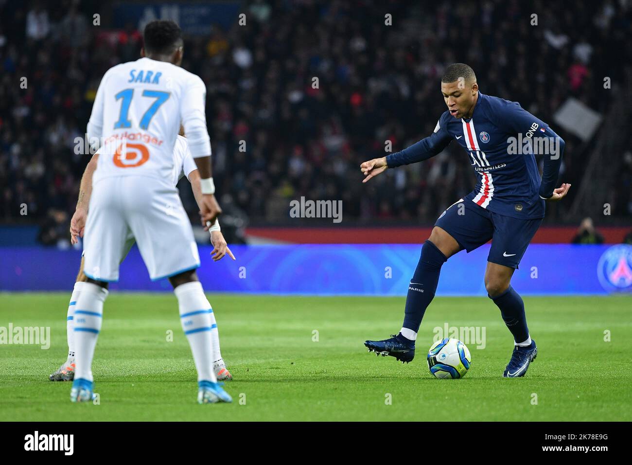 Olympique Marseille Kylian Mbappe pendant le 11th jour de la Ligue 1 Conforama, entre Paris Saint Germain (PSG) et Olympique Marseille (OM), 27 octobre 2019 Banque D'Images