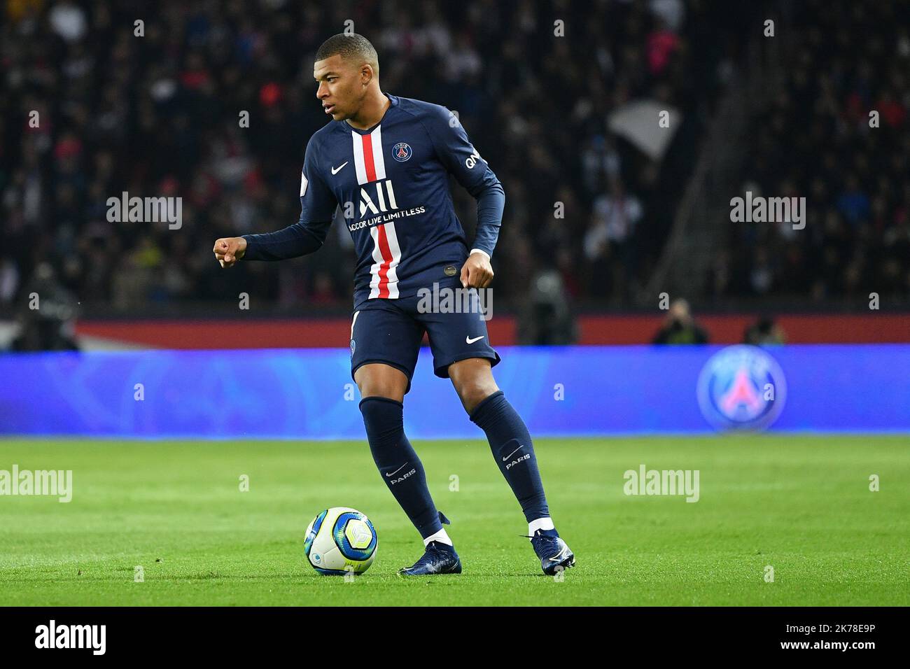 Olympique Marseille Kylian Mbappe pendant le 11th jour de la Ligue 1 Conforama, entre Paris Saint Germain (PSG) et Olympique Marseille (OM), 27 octobre 2019 Banque D'Images