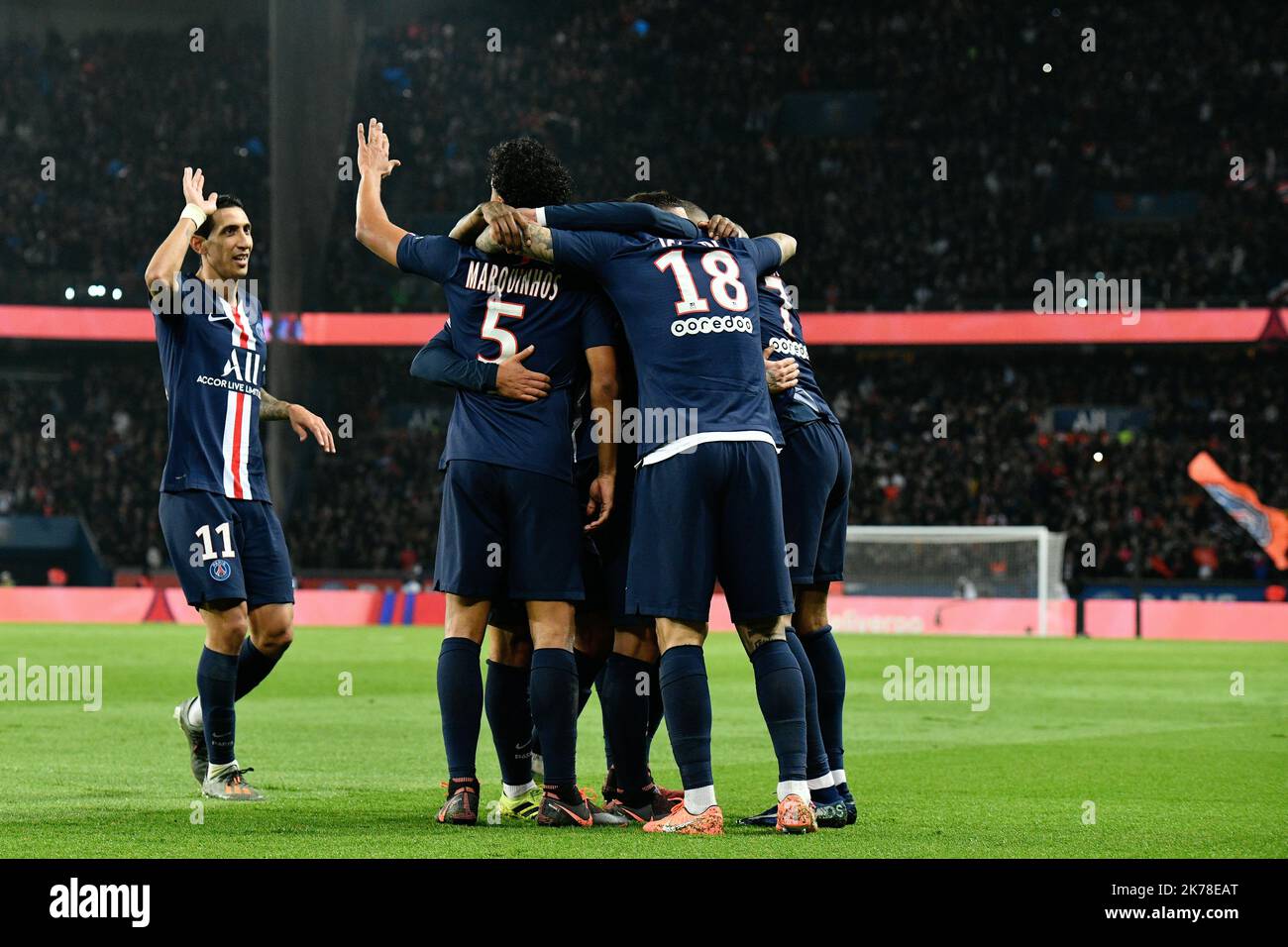 Olympique de Marseille joie de Mauro Icardi après son second but dans le 11th jour de la Ligue 1 Conforama, entre Paris Saint Germain (PSG) et Olympique Marseille (OM) le 27 octobre 2019 Banque D'Images