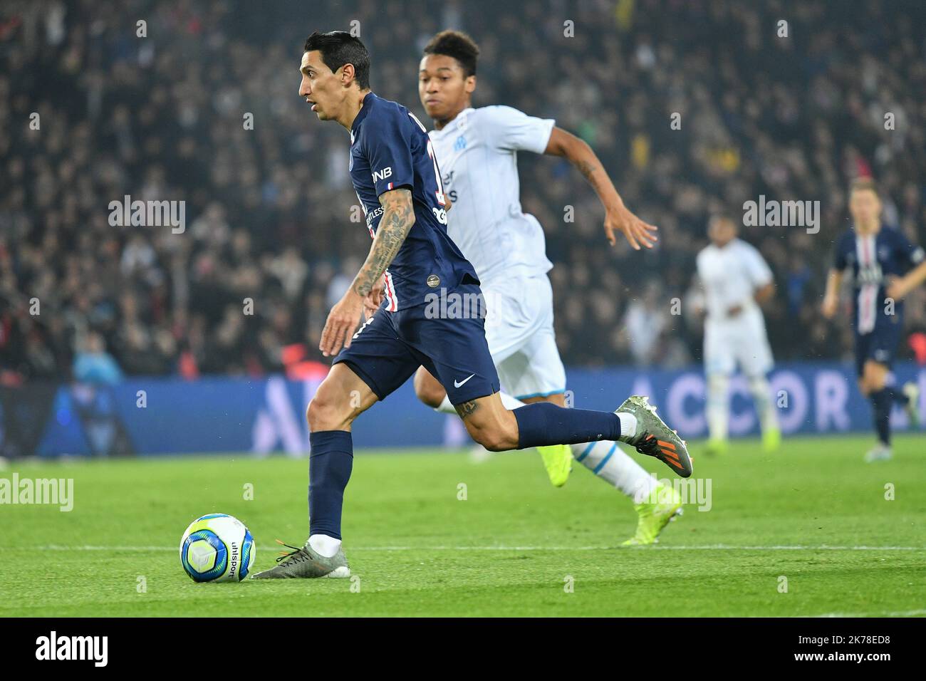 Olympique Marseille Angel Di Maria pendant le 11th jour de la Ligue 1 Conforama, entre Paris Saint Germain (PSG) et Olympique Marseille (OM), 27 octobre 2019 Banque D'Images