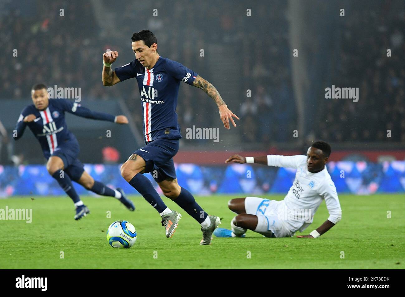 Olympique Marseille Angel Di Maria pendant la 11th journée de la Ligue 1 Conforama, entre Paris Saint Germain (PSG) et RC Strasbourg Alsace, au Parc des Princes, sur 14 septembre 2019. Banque D'Images