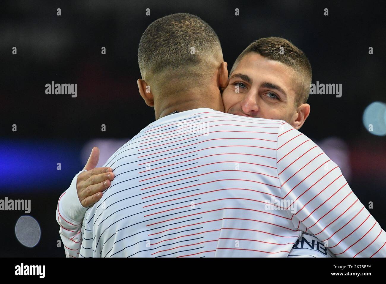 Olympique Marseille Marco Verratti et Kylian Mbappe pendant les 11th jours de la Ligue 1 Conforama, entre Paris Saint Germain (PSG) et Olympique Marseille (OM), 27 octobre 2019 Banque D'Images
