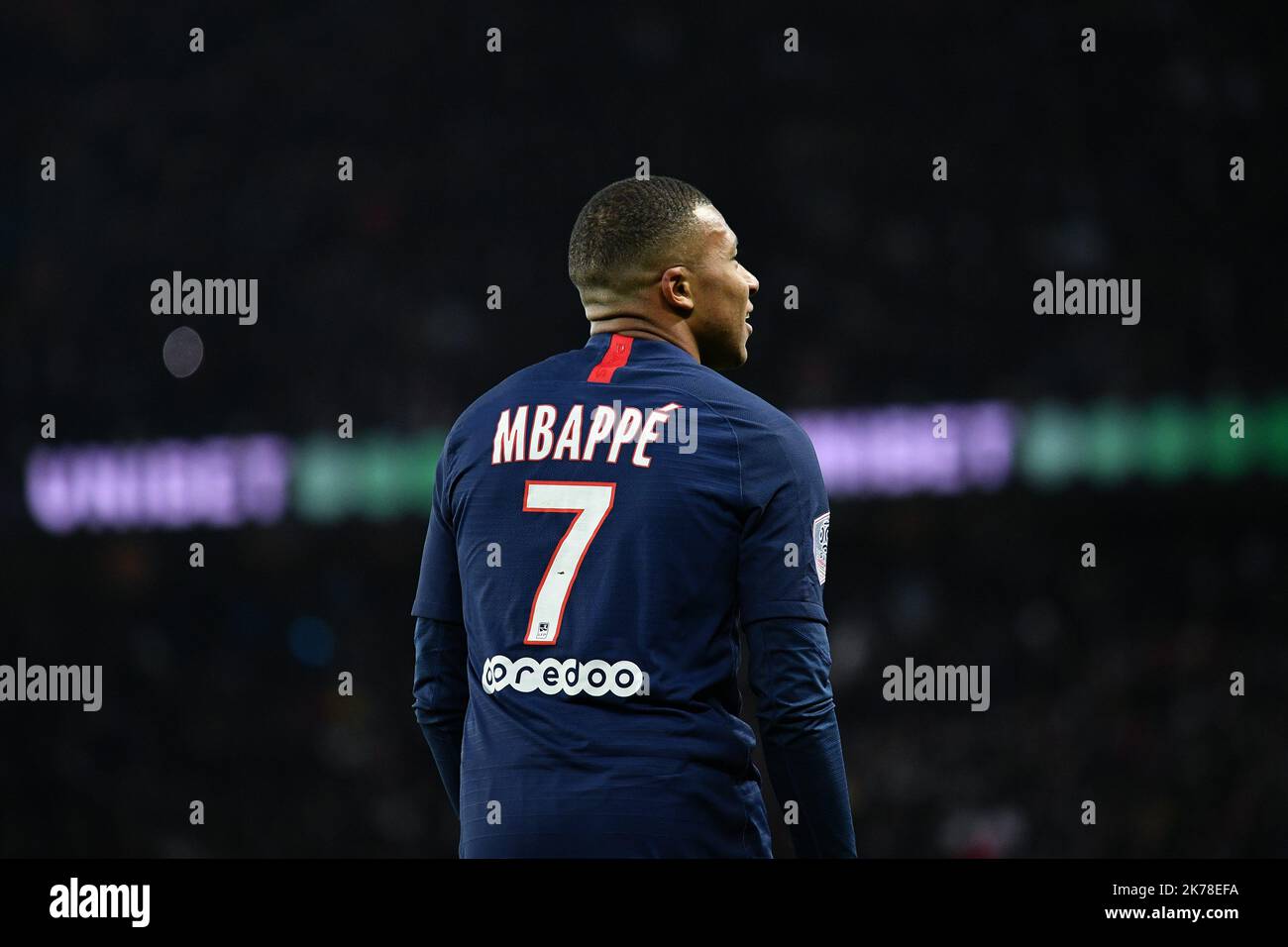 Olympique Marseille Kylian Mbappe après le but pendant la 11th journée de la Ligue 1 Conforama, entre Paris Saint Germain (PSG) et Olympique Marseille (OM), 27 octobre 2019 Banque D'Images