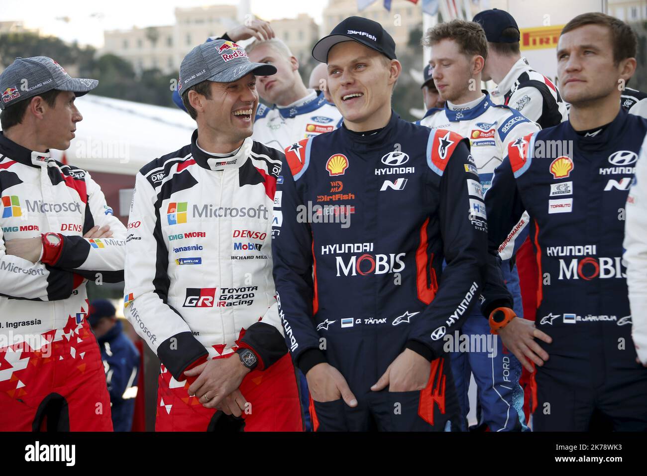 Jeudi 23 janvier 2020 à Monaco - départ du Rallye de Monte-Carlo 88th sur le port de Hercule - Sébastien Ogier et Ott Tanak Banque D'Images