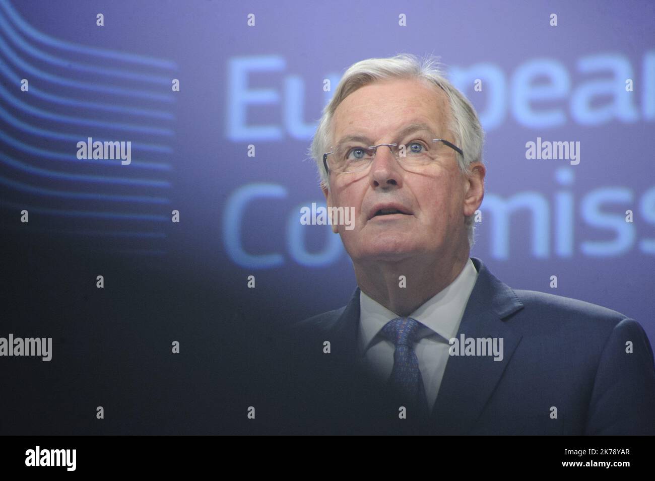 Michel Barnier a donné aujourd'hui une conférence de presse sur l'agenda de la transition post-Brexit entre l'UE et le Royaume-Uni. La transition visait à développer et à établir toutes les nouvelles relations entre les deux parties. Banque D'Images