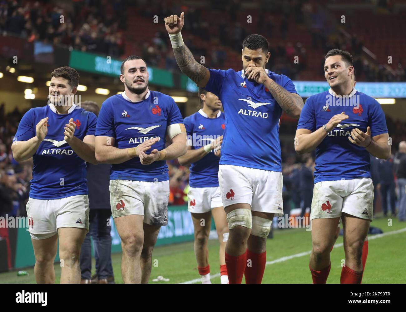 Team France pendant la Guinness six Nations 2020, match de rugby entre le pays de Galles et la France sur 22 février 2020 au stade de la Principauté à Cardiff, pays de Galles - photo Laurent Lairys / MAXPPP Banque D'Images