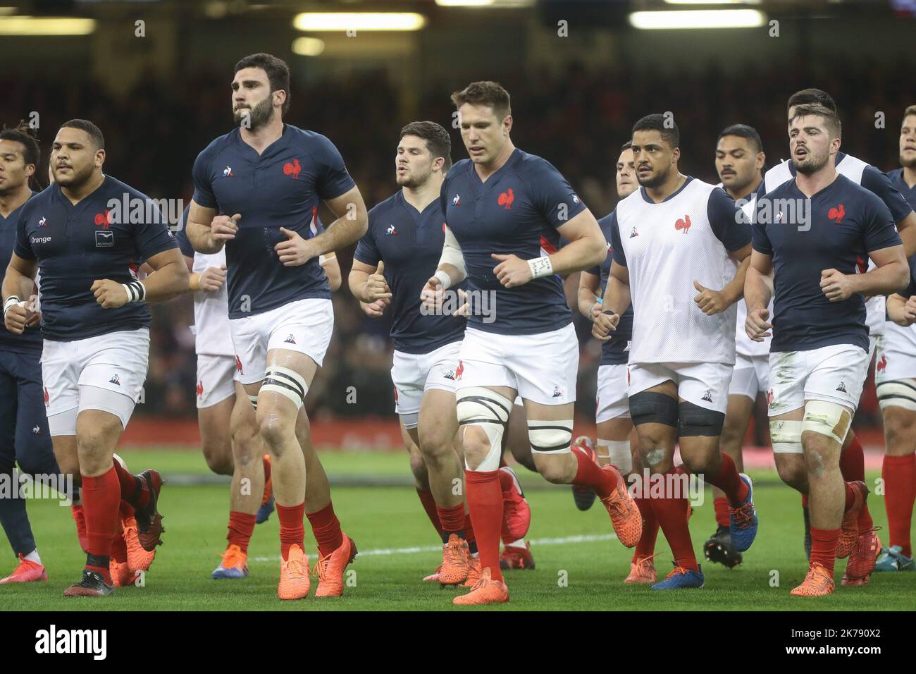 Team France pendant la Guinness six Nations 2020, match de rugby entre le pays de Galles et la France sur 22 février 2020 au stade de la Principauté à Cardiff, pays de Galles - photo Laurent Lairys / MAXPPP Banque D'Images