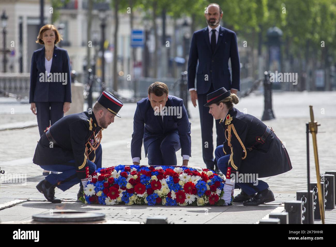 France, 8th 2020 mai - cérémonie de commémoration de l'armistice de 8 mai 1945 pendant la détention en France liée au covid19. Paris Banque D'Images