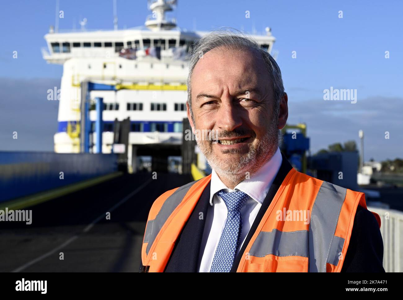 Â©PHOTOPQR/OUEST FRANCE/Stéphane Geufroi ; Ouistreham ; 29/06/2020 ;¨©s plusieurs semaines dâ€™arrÃªt, la Brittany Ferries reprend ses rotations avec des passagers. Ce matin le Mont Saint Michel Ã quitté Ouistreham pour Portsmouth Ã 8h30 . Christophe Mathieu, Directeur général de Bretagne Ferries - 2020/06/29. Après plusieurs semaines d'arrêt, la Brittany Ferries reprend ses rotations avec les passagers. Ce matin, le Mont Saint Michel quitte Ouistreham pour Portsmouth à 8 h 30. Banque D'Images