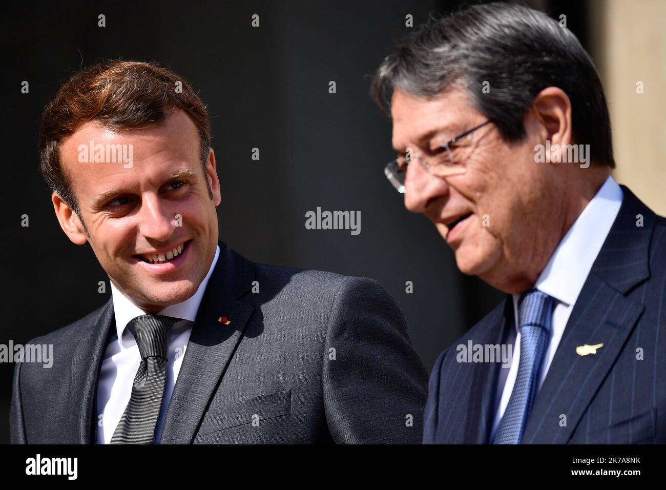 ©Julien Mattia / le Pictorium / MAXPPP - Julien Mattia / le Pictorium - 23/07/2020 - France / Ile-de-France / Paris - le Président Emmanuel Macron recevait au Palais de l'Elysée pour entretien, le Président de la République de Chypre, M. Nicos Anastasiades, le 23 juillet 2020. / 23/07/2020 - France / Ile-de-France (région) / Paris - le Président Emmanuel Macron a reçu au Palais de l'Elysée pour une interview, le Président de la République de Chypre, M. Nicos Anastasiades, sur 23 juillet 2020. Banque D'Images