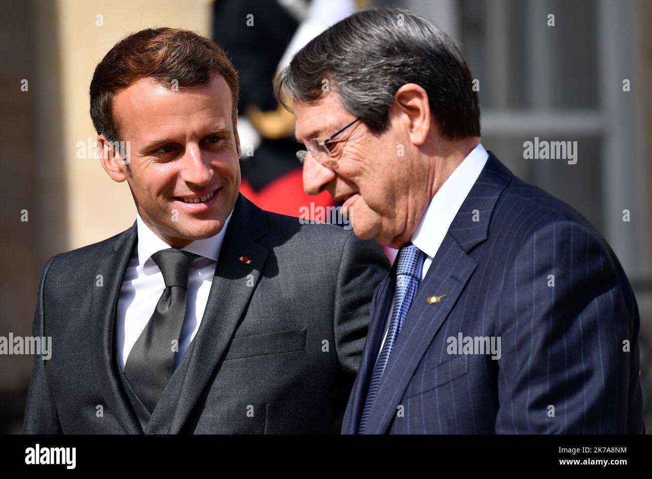 ©Julien Mattia / le Pictorium / MAXPPP - Julien Mattia / le Pictorium - 23/07/2020 - France / Ile-de-France / Paris - le Président Emmanuel Macron recevait au Palais de l'Elysée pour entretien, le Président de la République de Chypre, M. Nicos Anastasiades, le 23 juillet 2020. / 23/07/2020 - France / Ile-de-France (région) / Paris - le Président Emmanuel Macron a reçu au Palais de l'Elysée pour une interview, le Président de la République de Chypre, M. Nicos Anastasiades, sur 23 juillet 2020. Banque D'Images