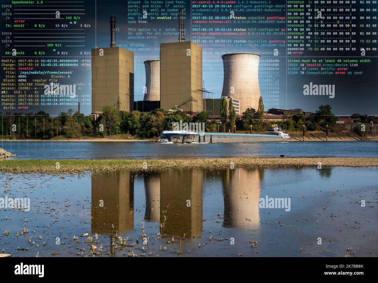 Image symbolique infrastructures critiques, danger d'occultation, cyberterrorisme, centrale électrique à gaz Duisburg-Huckingen, exploitée par RWE, dans les locaux de Banque D'Images