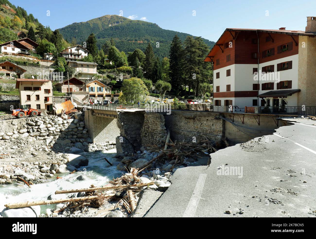 ©PHOTOPQR/NICE MATIN/Frantz Bouton ;13/10/2020 ; SAINT MARTIN VESUBIE PONT - Sud de la France Alex Storm Aftermath Oct 2020 Banque D'Images