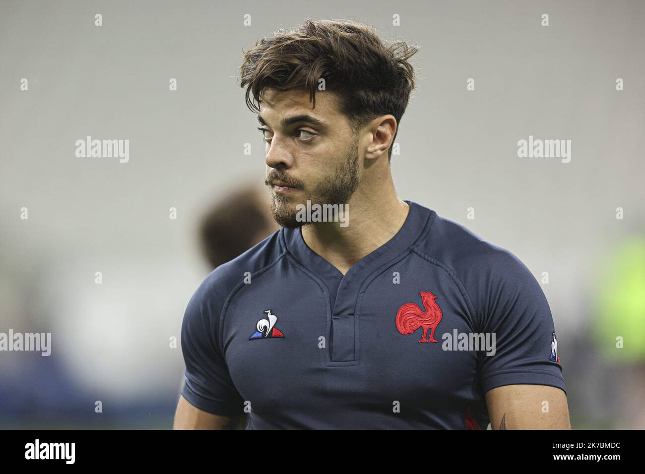 ©Sébastien Muylaert/MAXPPP - Romain Ntamack de France avant le match Guinness des six Nations entre la France et l'Irlande au Stade de France à Paris, France. 31.10.2020 Banque D'Images