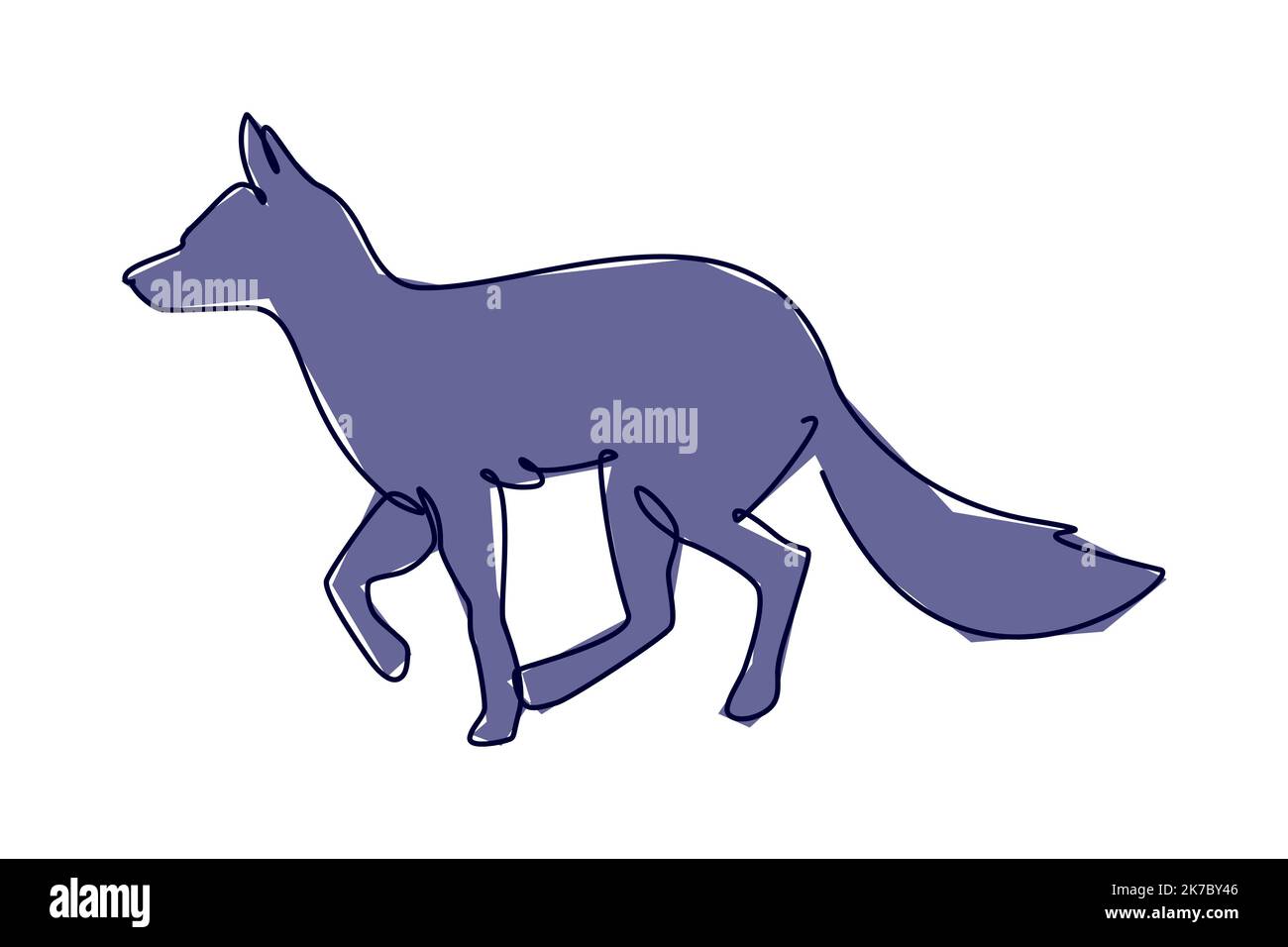 Simple plat couleur simple ligne continue simple dessin de renard mignon. Concept animal et faune. Motif simple ligne tendance à motif vectoriel Illustration de Vecteur
