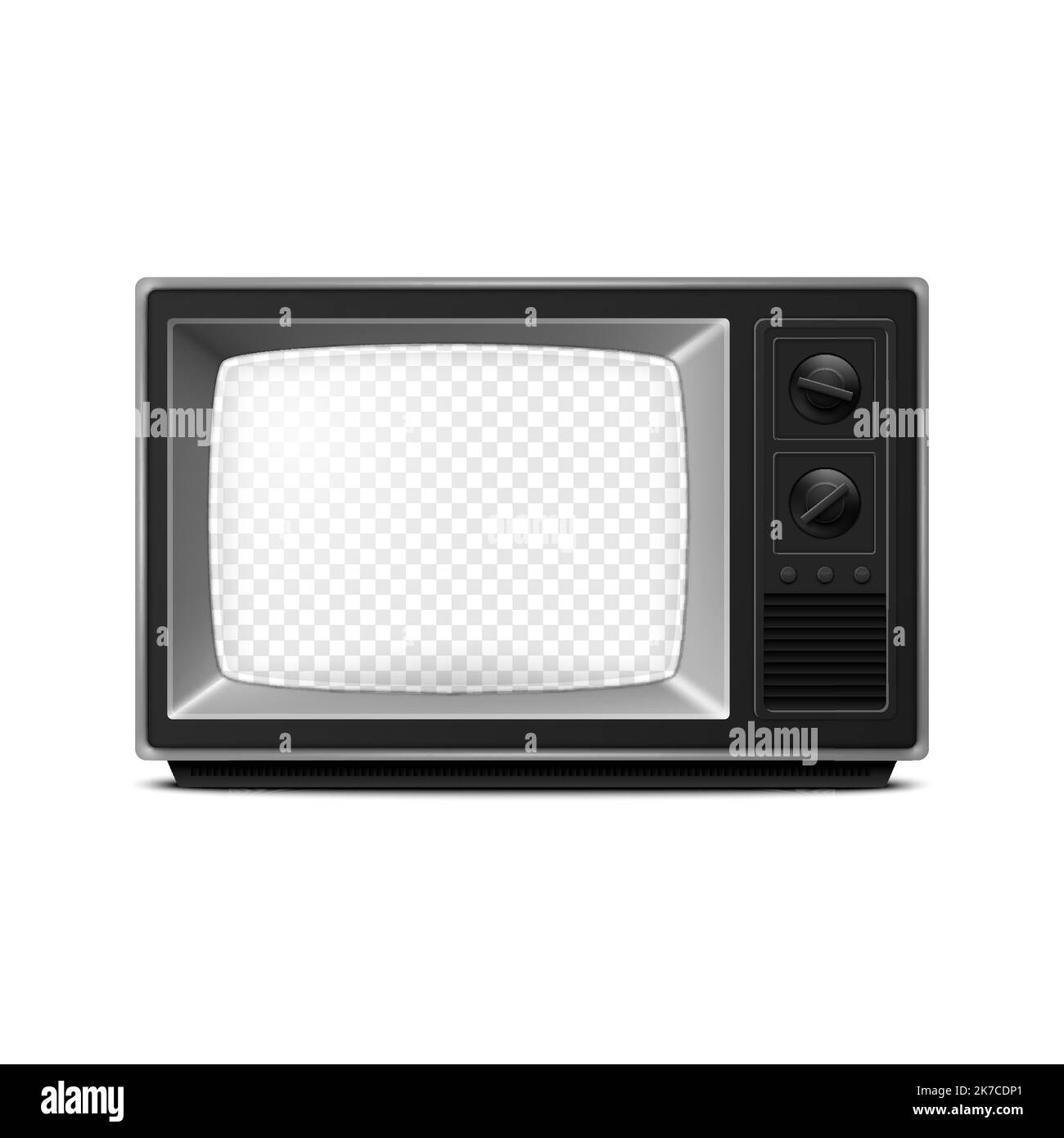 Ampli-tuner TV Vector 3D Realistic Retro avec écran transparent isolé sur fond blanc. Concept de décoration intérieure. Téléviseur d'époque, télévision Illustration de Vecteur