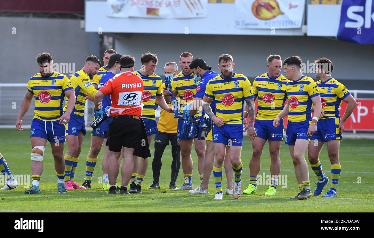 ©PHOTOPQR/L'INDÉPENDANT/CLEMTZ MICHEL ; PERPIGNAN ; 24/04/2021 ; PERPIGNAN LE 24 AVRIL 2021 / SPORT / RUGBY A XIII / BETFRED SUPERLEAGUE / CATALANES DRAGONS VS WARRINGTON LOUPS / STADE GILBERT BRUTUS DE PERPIGNAN / Banque D'Images