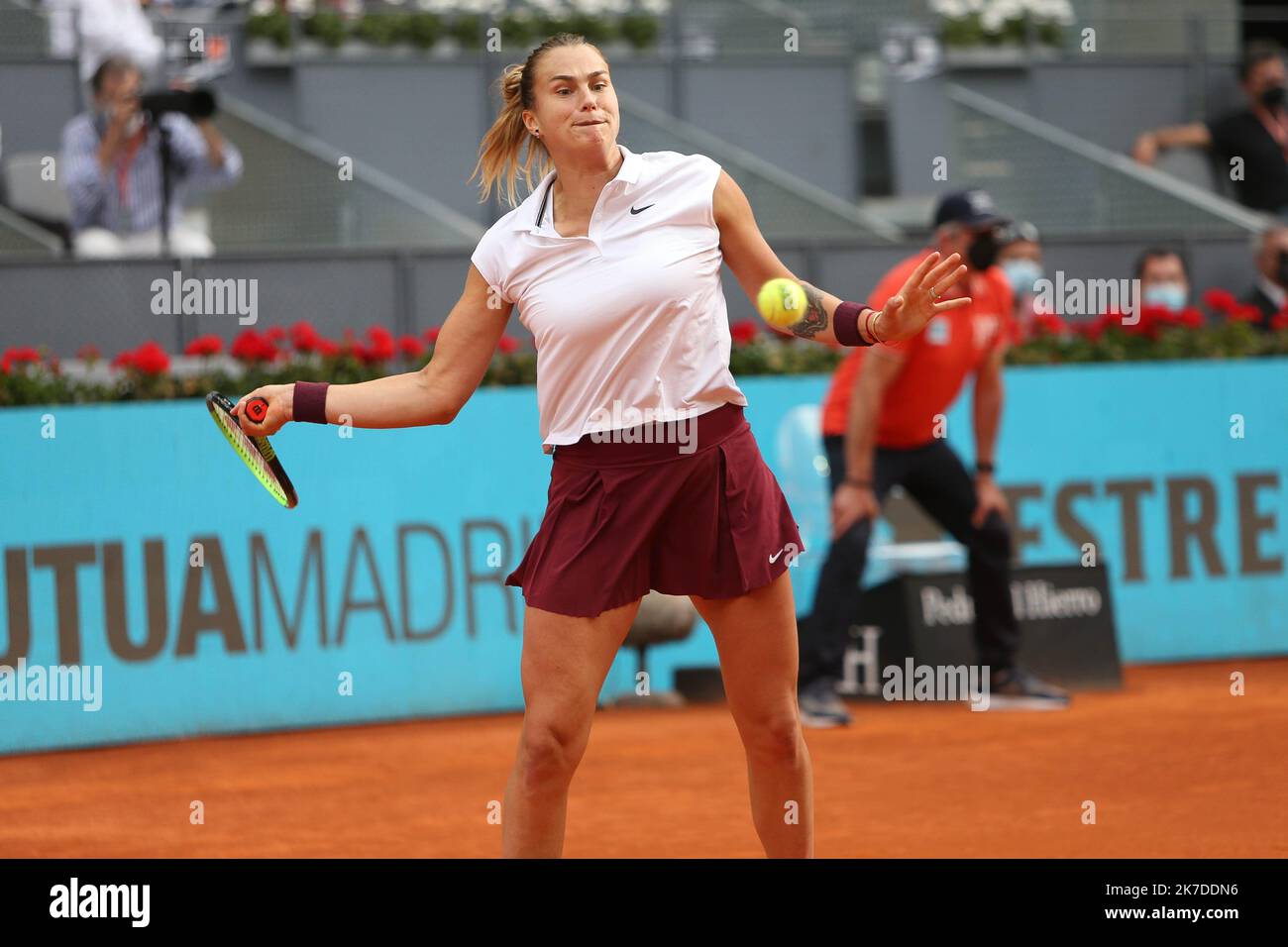 ©Laurent Lairys/MAXPPP - Aryna Sabalenka de Bielorusse pendant la Mutua Madrid Open 2021, Tournoi de tennis Masters 1000 sur 8 mai 2021 à la Caja Magica à Madrid, Espagne - photo Laurent Lairys / MAXPPP Banque D'Images