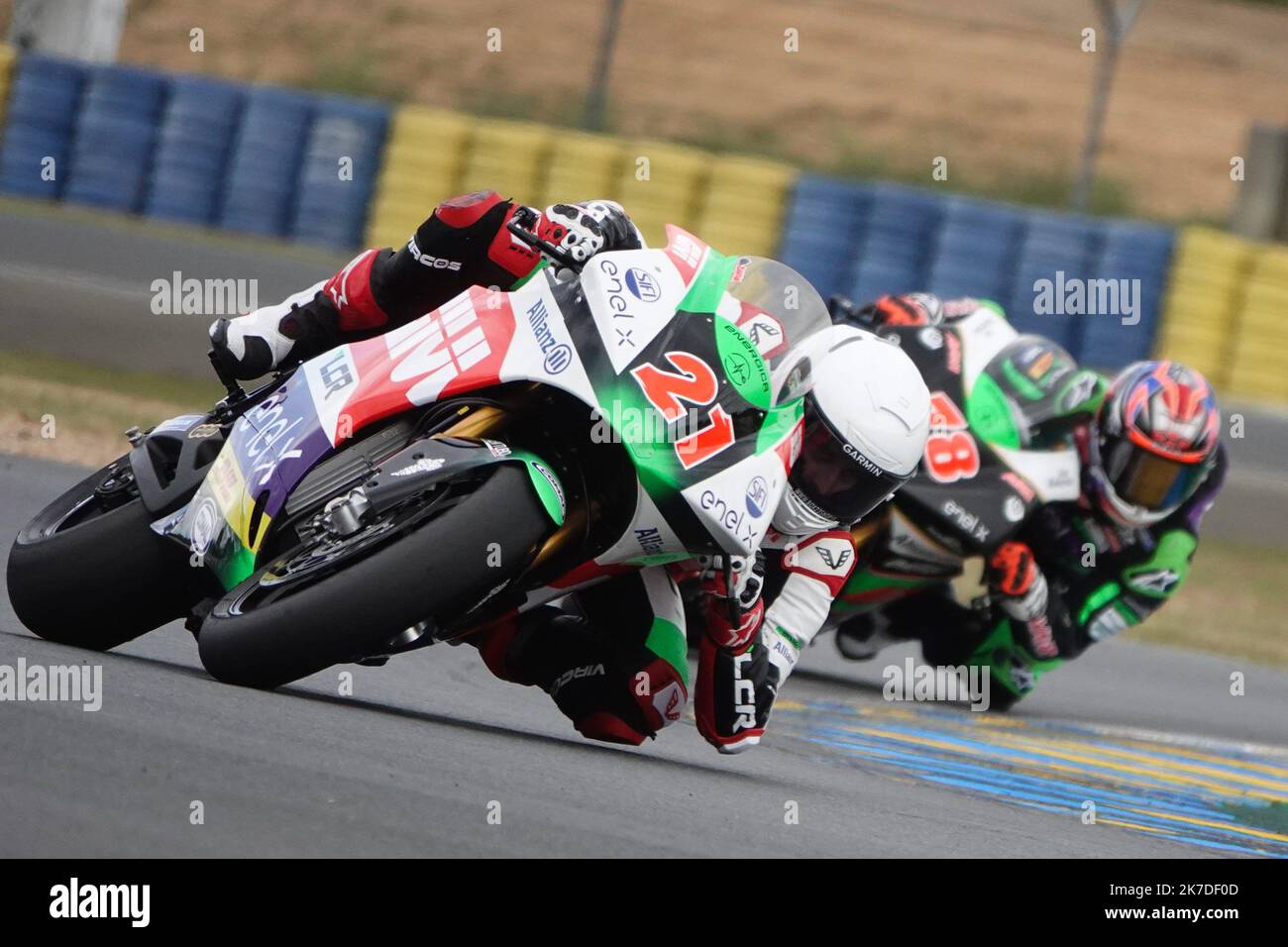 ©PHOTOPQR/Ouest FRANCE/Daniel FOURAY ; le Mans ; 14/05/2021 ; Sport . Motocyclisme . Vitesse . Championnat du monde . Grand prix de France moto . Le Mans . Catégorie MotoE . 21 . Kevin Zannoni . Équipe en ligne LCR . Italie . 78 . Hikari Okubo . Avant Ajo MotoE . Japon . Photo Daniel Fouray . Banque D'Images